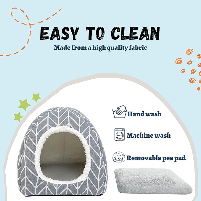 Guinea Pig Hideout Bed Rabbit House Cave Accessories Cozy Hide-Out for Bunny Hedgehog Ferret Chinchilla&amp;Other Small Animals (Grey)