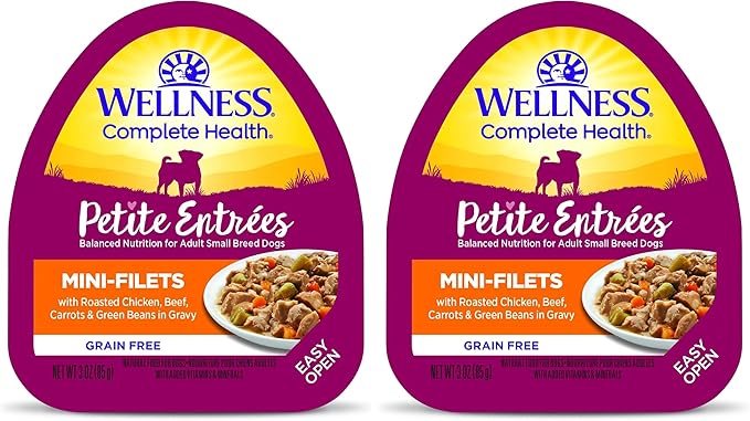 Wellness Petite Entrées Mini-Filets with Roasted Chicken, Beef, Carrots &amp; Green Beans in Gravy, 3-Ounce Cup (Pack of 24)