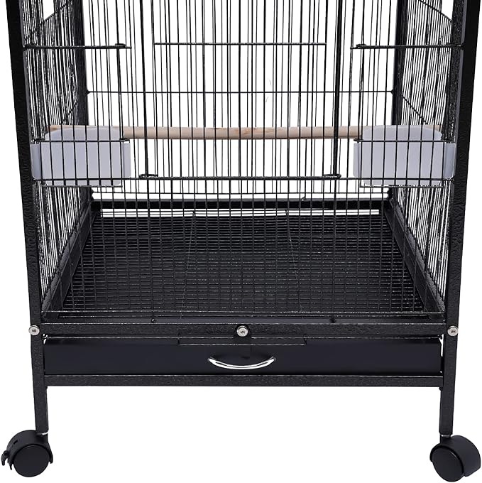40-Inch Wrought Iron Bird Cage with Open-Top and Rolling Stand, Movable Parrot Cage Pet Bird Flight Cage, 360 Degree View Spacious Interactive Roof Pet Bird House for Medium&amp;Small Birds