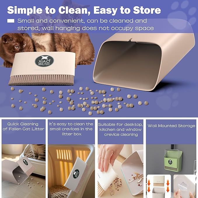 metal Cat Litter Scooper Kit - Durable large steel litter scoop with Dual Grid, Includes Broom &amp; Dustpan for Quick, Easy Cleaning