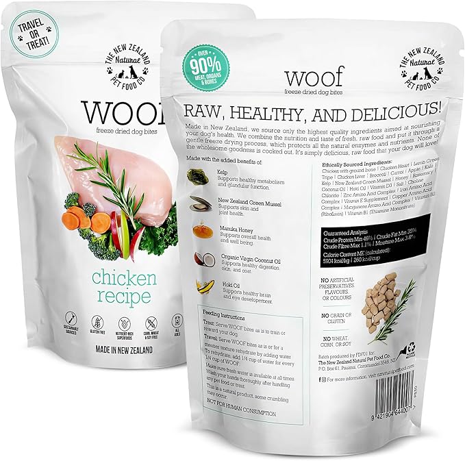 Woof Freeze Dried Dog Food - Chicken Recipe, High Protein, Dog Food Topper &amp; Dog Treats, All Life Stages, 1.76 oz