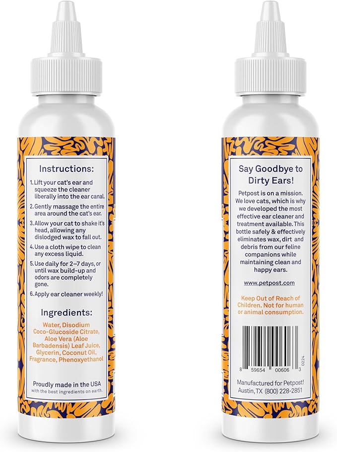 Petpost | Cat Ear Cleaner - Best Ear Remedy for Cats - Natural Coconut Oil Treatment Drops - Alcohol &amp; Medicine Free - 8 oz.