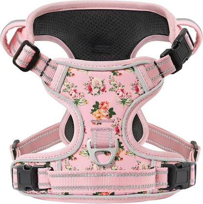 Timos No Pull Dog Harness, Release at Neck Reflective 3 Snap Buckles Adjustable No Choke Pet Vest with Front &amp; Back 2 Leash Clips, Soft Padded Control Training Handle for Small Medium Large Dogs