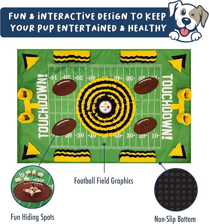 NFL Pittsburgh Steelers Dog Snuffle Mat – Interactive Pet Slow Feeder, Football Field Design Food Puzzle Toy for Dogs &amp; Cats, Foraging Activity Mat for Smarter Feeding