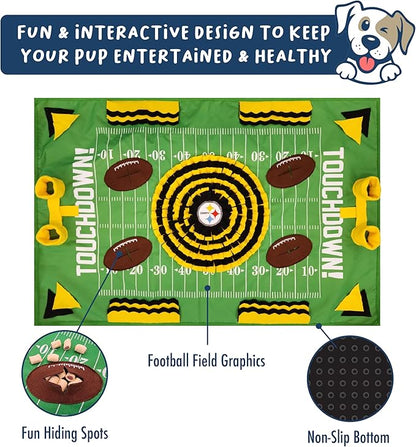 NFL Pittsburgh Steelers Dog Snuffle Mat – Interactive Pet Slow Feeder, Football Field Design Food Puzzle Toy for Dogs &amp; Cats, Foraging Activity Mat for Smarter Feeding