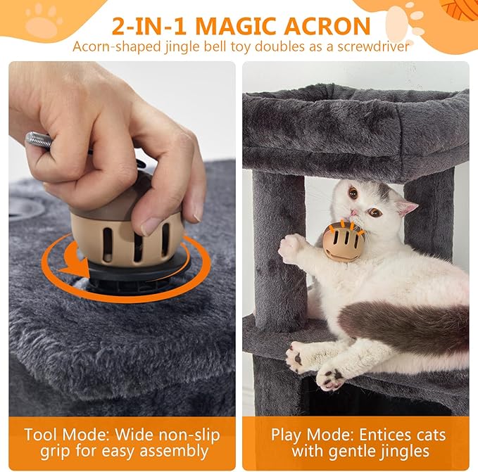 KITTY KINGDOM 65in Large Cat Tree Condo Furniture for Indoor Kitties, Multi-Level Cat Tower with 4 Scratching Posts, Cat Cave, Hammock, Perch &amp; Reinforced Base, Plush Gray