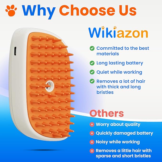 Pet Steam Brush For Cat &amp; Dog - Pets Spray Hair Removal Comb - Cats Indoor Shedding &amp; Grooming Mist Tool - Water Steamer Brushes for Long &amp; Short Haired Dogs - Spritz Defur Comb (Orange)