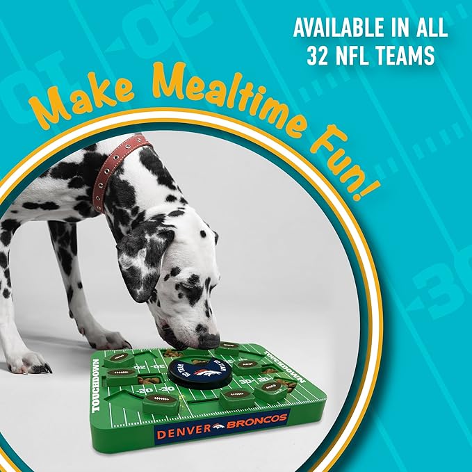Pets First NFL Denver Broncos Large Puzzle Toy, New Size, Interactive Dog Treat &amp; Slow Feeding Toy