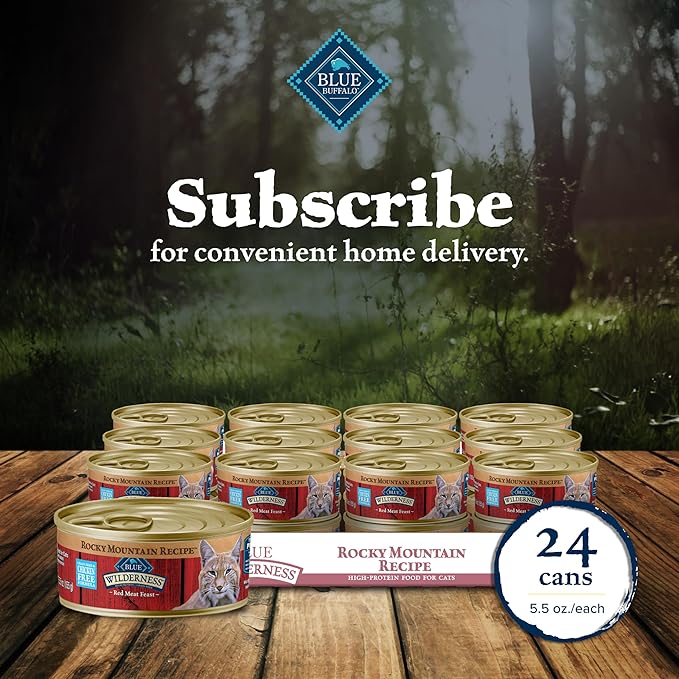 Blue Buffalo Wilderness Rocky Mountain Recipe Adult Wet Cat Food Paté, Chicken-Free &amp; Grain-Free Recipe, Made with Natural Ingredients, Red Meat Feast, 5.5-oz. Cans (24 Count)
