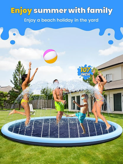 VISTOP Non-Slip Splash Pad for Kids and Dog, Thicken Sprinkler Pool Summer Outdoor Water Toys - Fun Backyard Fountain Play Mat for Baby Girls Boys Children or Pet Dog (107 Inch, Red&amp;Yellow&amp;Green&amp;Blue)