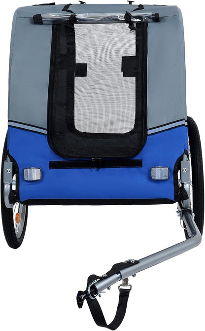 Blue-Grey Large Folding Bike Trailer for Dogs – Heavy-Duty Steel Frame, 66LB Capacity Pet Carrier for All-Terrain Cycling, Jogging &amp; Camping Adventures!