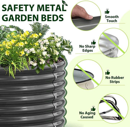 A ANLEOLIFE 8X4X2 ft Galvanized Raised Garden Beds Outdoor, Oval Large Metal Deep Root Planter Box for Planting Vegetables Flowers Herb, Anti-Rust &amp; Easy-Setup, Quartz Grey