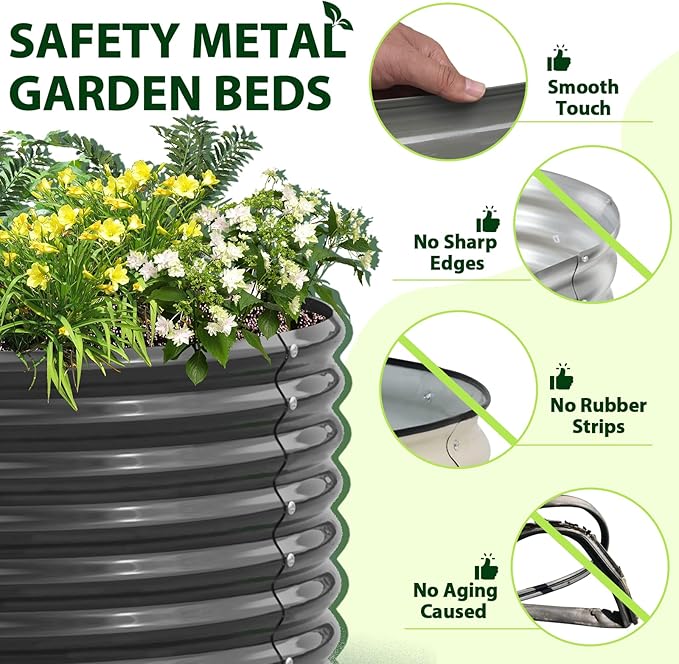 A ANLEOLIFE 6X3X2 ft Galvanized Raised Garden Beds Outdoor, Oval Large Metal Deep Root Planter Box for Planting Vegetables Flowers Herb, Anti-Rust &amp; Easy-Setup, Quartz Grey