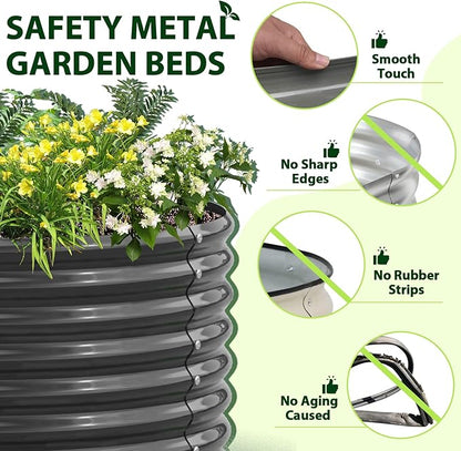 A ANLEOLIFE 6X3X2 ft Galvanized Raised Garden Beds Outdoor, Oval Large Metal Deep Root Planter Box for Planting Vegetables Flowers Herb, Anti-Rust &amp; Easy-Setup, Quartz Grey