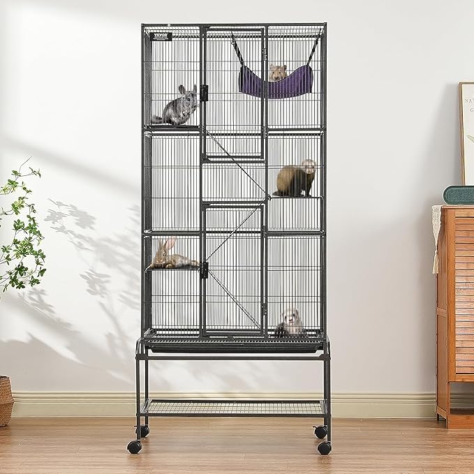 VEVOR 69" Rolling Metal Ferret Cage, Large 4-Tier Critter Nation Cage, Small Animal Cage with Ramps &amp; Tray, Easy to Set up for Pet Mice, Hamster, Guinea Pig, Chinchilla, Squirrel, Hedgehogs, Bunny