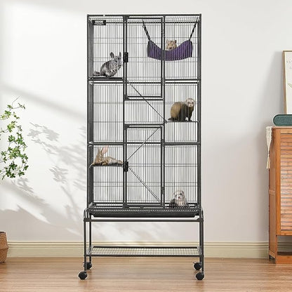 VEVOR 69" Rolling Metal Ferret Cage, Large 4-Tier Critter Nation Cage, Small Animal Cage with Ramps &amp; Tray, Easy to Set up for Pet Mice, Hamster, Guinea Pig, Chinchilla, Squirrel, Hedgehogs, Bunny