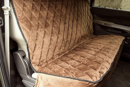 Plush Paws Products Velvet Rear Car Seat Protector w/o Hammock | Washable &amp; Waterproof Back Seat Dog Cover for Car, Truck, &amp; SUV | Nonslip, Tear Resistant Pet Seat Cover | X-Large Desert Sand