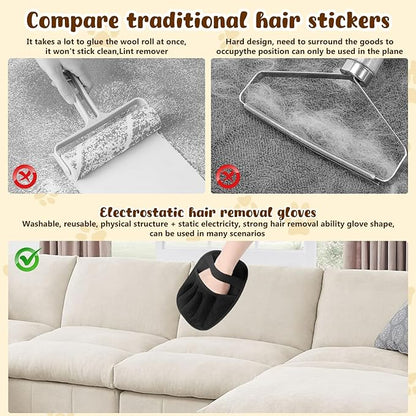 Pet Hair Remover Gloves,Electrostatic Removal for Pet Hair,Reusable Cat &amp; Dog Grooming Gloves for Clothing/Couch/Furniture/Carpet/Car Seat(2Pcs)