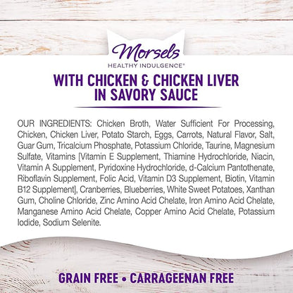 Wellness Healthly Indulgence Morsels Adult Wet Cat Food, Natural, Protein-Rich, Grain-Free, 3 Ounce Pouch, 24 Pack, (Chicken &amp; Chicken Liver)