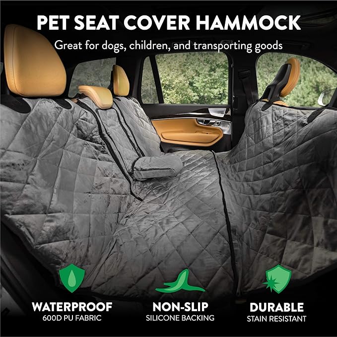 Plush Paws Products Velvet Convertible Rear Seat Cover | Durable Diamond Stitching | Washable &amp; Waterproof Back Seat Cover | Car, Truck &amp; SUV | Nonslip, Tear Resistant Protection | X-Large London Grey