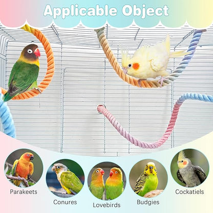 BNOSDM 3 Pcs Rope Perches for Bird Cages Gradient Sunset Color Bendable Climbing Rope Ladders &amp; Swings Birds Cage Accessories Toy for Parakeets, Budgies, Cockatiels, Conures, Lovebirds
