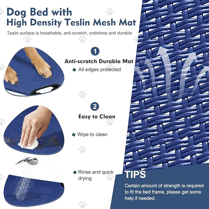 Upgraded Elevated Dog Bed with Canopy, Portable Raised Outdoor Dog Bed with Stable Anti-Slip Feet, Wider Shade Pet Bed Cot, Raised Dog Beds for Large Dogs Camping, Indoor &amp; Outdoor Use