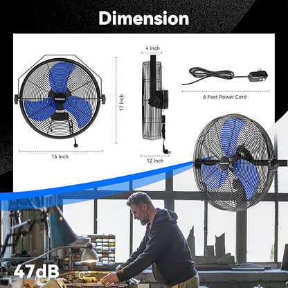 2600 CFM 14 inch Outdoor High Velocity Wall Mounted Fan, 3-Speed Metal Fans with IP44 Enclosure Motor, Industrial Grade Weatherproof Wall Fan for Patio, Greenhouse, Garage, and Gazebo
