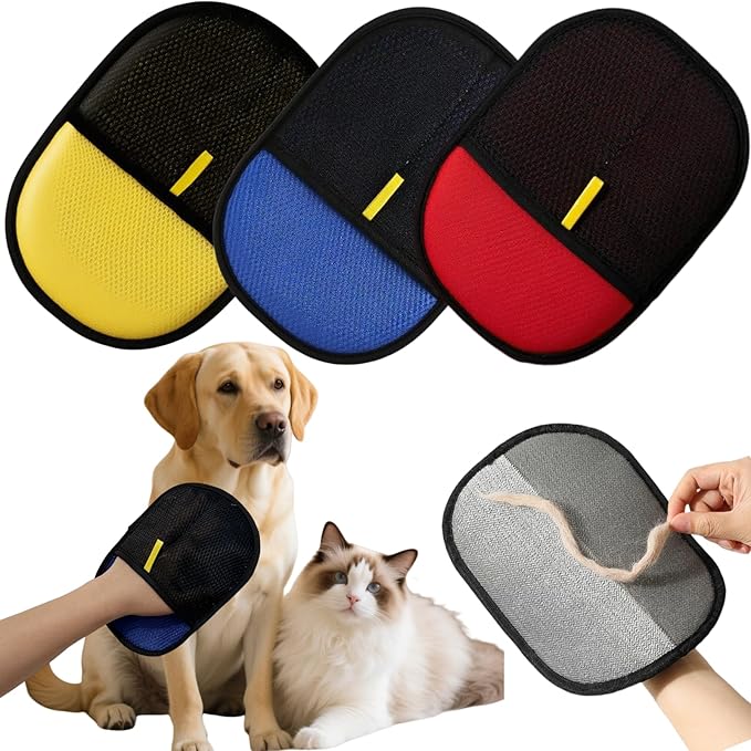 3Pcs Electrostatic Pet Hair Removal Gloves for Cats&amp;Dogs,2025 New Upgraded Reusable Quick De-Shedding Grooming Gloves, Animal Fur Remover Tool for Couch,Carpet,Furniture,Car Seat,Clothing,Curtain
