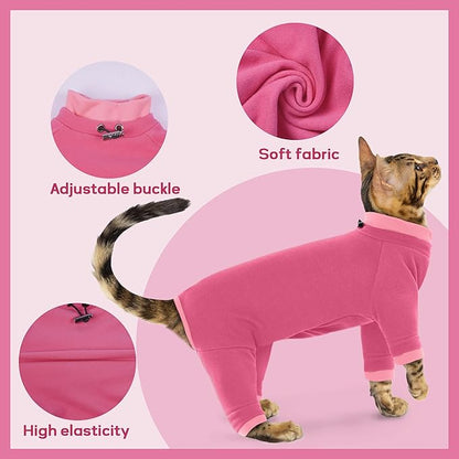 PUMYPOREITY Cat Hair Sticky Sweater, Recovery Suit - Breathable &amp; Lightweight for Post-Surgery Protection, Cat Onsie Prevents Licking Wounds, Pink, 2XL
