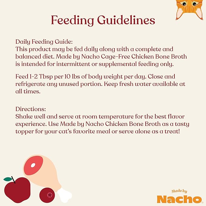 Made by Nacho Bone Broth Cat Food Topper for Hydration and Picky Eaters - Add Protein and Flavor to Your Dry Cat Food – Supports Optimal Nutrition, Digestion, Skin &amp; Coat, 11 oz. (Pack of 4), Chicken
