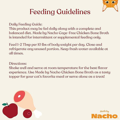 Made by Nacho Bone Broth Cat Food Topper for Hydration and Picky Eaters - Add Protein and Flavor to Your Dry Cat Food – Supports Optimal Nutrition, Digestion, Skin &amp; Coat, 11 oz. (Pack of 4), Chicken