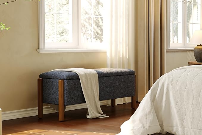 Modern Storage Benches with Walnut Wood Legs, 47&
