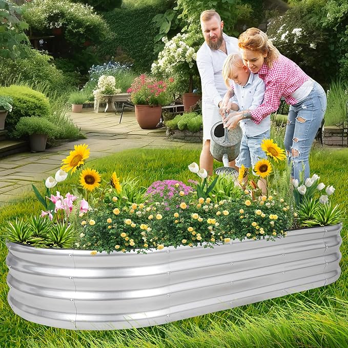 1MORE Galvanized Raised Garden Bed- Planter Garden Boxes Outdoor, Raised Beds for Gardening, 6x3x1ft Metal Garden Bed Kit for Vegetables Flower, Planter Raised Bed with Protective Tape &amp; Tools.Silver