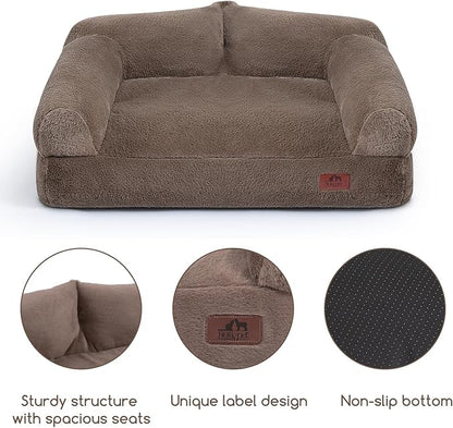 Hollypet Fluffy Plush Dog Cat Pet Couch Soft Calming Sofa Bed for Medium Small Cats and Dogs, Gray, 28"x21"x10"