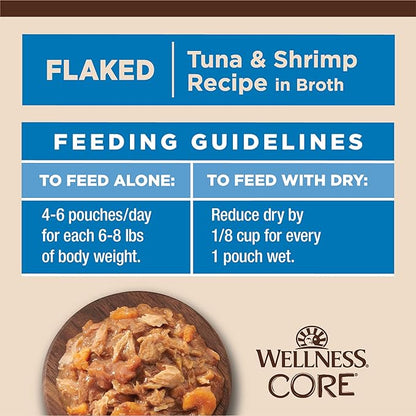 Wellness CORE Tiny Tasters Minced Adult Wet Cat Food, Natural, Protein-Rich, Grain Free, 1.75-Ounce Pouch, 12 Pack, (Tuna &amp; Shrimp)