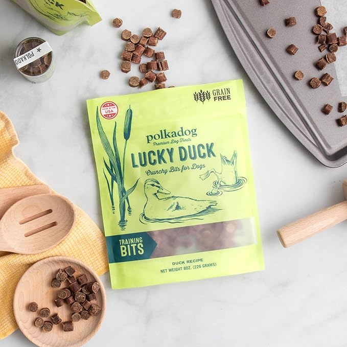 Polkadog Lucky Duck Crunchy Training Bits – All Natural, Grain Free Healthy Training Treats for Dogs. Handcrafted &amp; Made in USA. Great for Dogs with Allergies or Sensitive Stomachs – 7oz