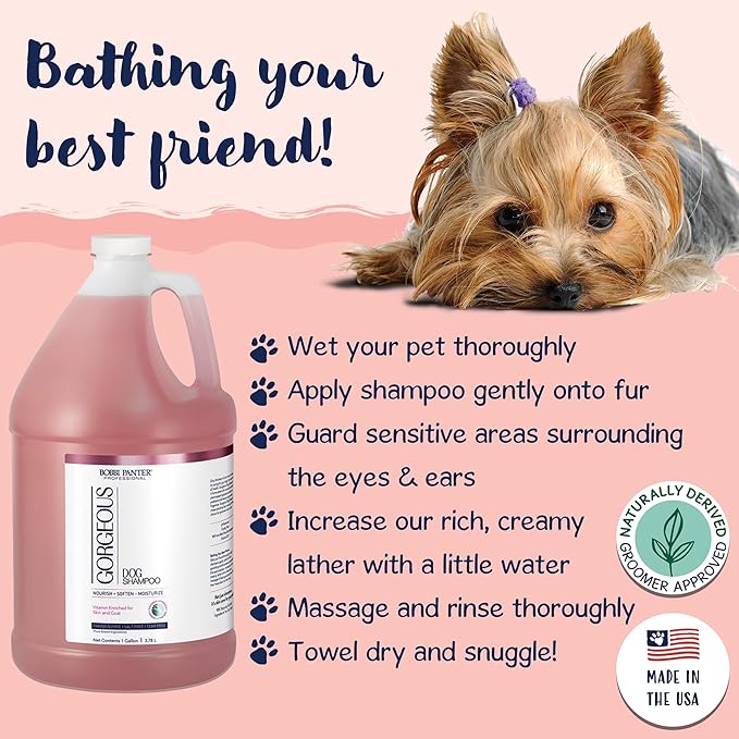 Bobbi Panter Gorgeous Dog Shampoo for Natural Brightening &amp; Whitening, Naturally Derived Ingredients, Tear-Free, Salt-Free, Paraben-free, pH-Balanced, Peach Scent, 20:1 Concentrated Formula, 13 oz