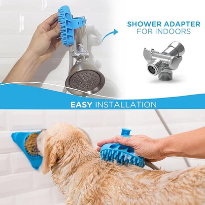 Aquapaw Dog Bath Brush Pro &amp; Dog Shower Attachment - Large Silicone Rubber - Sprayer &amp; Scrubber in One with 8ft Hose Attachment &amp; Shower Wand for Bathing - Pet Bath Supplies