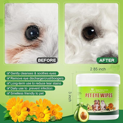Pet Eye Wipes,Nature Eye Cleaning Wipes for Dogs&amp;Cats Gentle Eye Cleaner Pads for Tear Stain Remover Eye Debris,Discharge,Mucus Secretions,Non-Irritation,Plant Based-120Ct