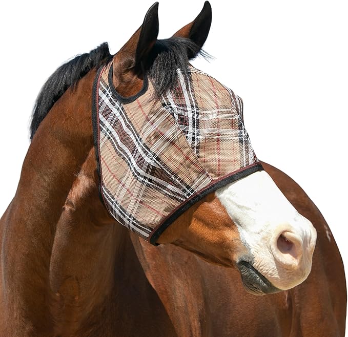 Kensington UV Horse Fly Mask with Web Trim - Protective Mask with Dual Ear Opening &amp; Forelock Freedom - Large, Deluxe Black