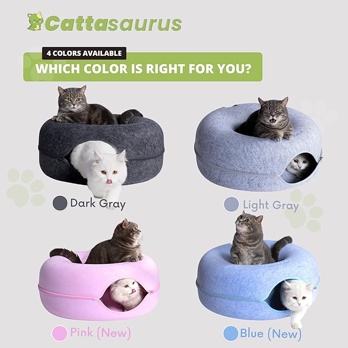 CATTASAURUS Peekaboo Cat Cave for Multiple &amp; Large Cats Up to 30-45 Lbs, Scratch Detachable &amp; Washable Tunnel Bed, Comfy Donut Cat Cave (Light Gray, Large)