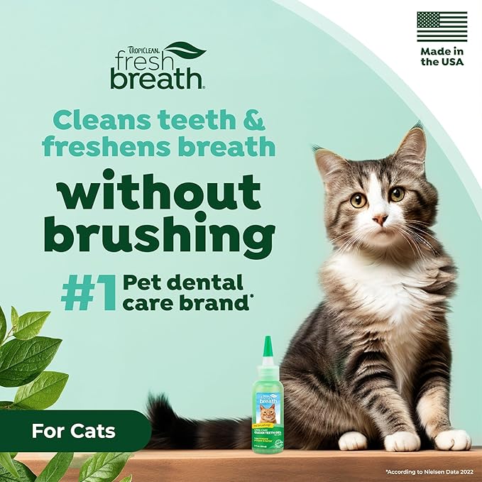 TropiClean Fresh Breath Cat Toothpaste for Teeth Cleaning, Breath Freshener, Easy to Use Plaque &amp; Tartar Remover Gel, No Toothbrush Needed, 2oz.