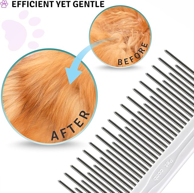 Poodle Pet Detangling Pet Comb with Long &amp; Short Stainless Steel Teeth for Removing Matted Fur, Knots &amp; Tangles – Detangler Tool Accessories for Safe &amp; Gentle DIY Dog &amp; Cat Grooming