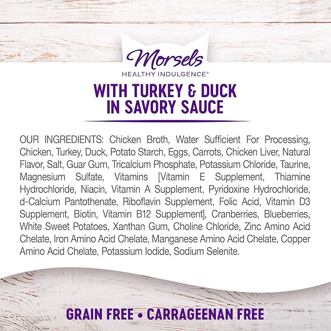 Wellness Healthly Indulgence Morsels Adult Wet Cat Food, Natural, Protein-Rich, Grain Free, 3 Ounce Pouch, 24 Pack, (Turkey &amp; Duck)