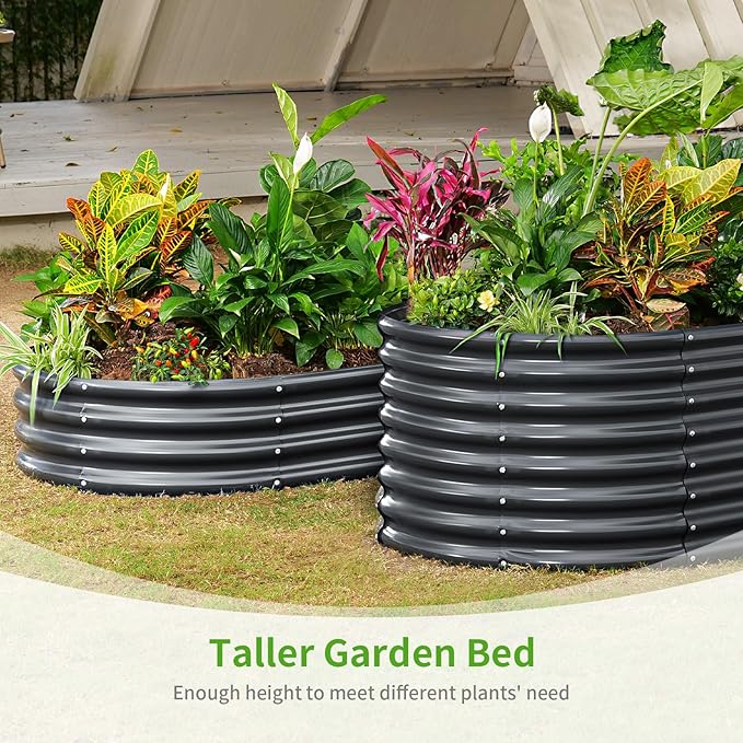 Land Guard Galvanized Metal Raised Garden Bed Kit, 8x4x1.5ft Large Planter Boxes Outdoor, Oval Gardening Box, Patio Garden Planter Box for Vegetables (Grey)
