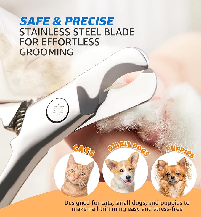 Pet Nail Clippers for Cats &amp; Small Medium Dogs Puppies, Cat Nail Trimmer with All-Steel Material, Extra-Sharp Durable Blades, Ergonomic Handle, Professional Grooming Tool with Free Nail File