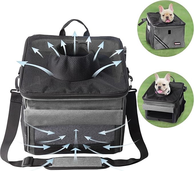 Pet Carrier Bicycle Basket Bag Pet Carrier/Booster Backpack for Dogs and Cats with Big Side Pockets,Comfy &amp; Padded Shoulder Strap,Travel with Your Pet Safety（Titanium）