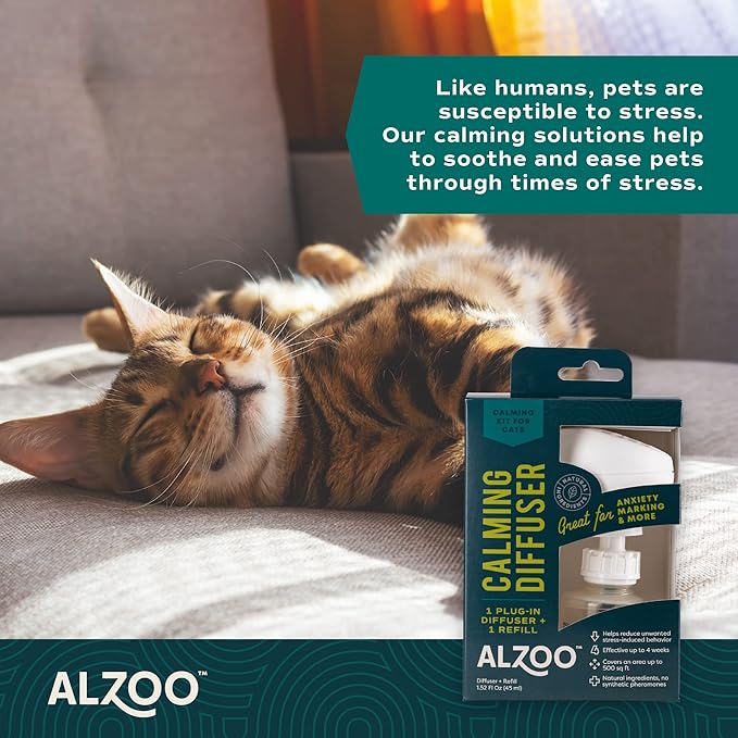 Calming Diffuser for Cats, Kit Includes 1 Plug-in Diffuser &amp; 1 Refill, Helps Reduce Unwanted Stress-Induced Behavior, 100% Plant-Based Active Ingredients, Covers Up to 500 Sq. Ft, 1.52 Fl. Oz.