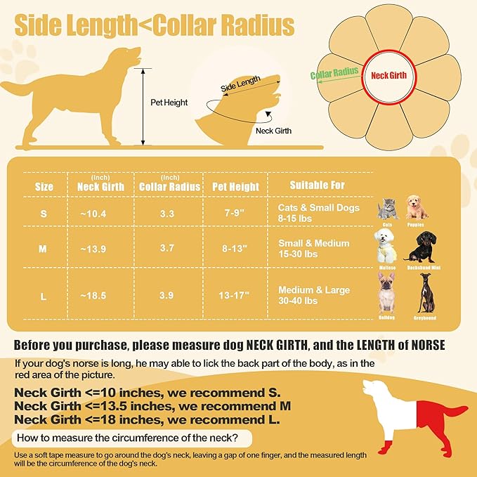 HOMBYS Soft Dog Cone for Dogs and Cats, Cute &amp; Fluffy Flower Shape for Claming, Adjustable Dog Collar Alternative After Surgery, Protective Elizabethan Collar for Dogs Recovery &amp; Stop Licking, L
