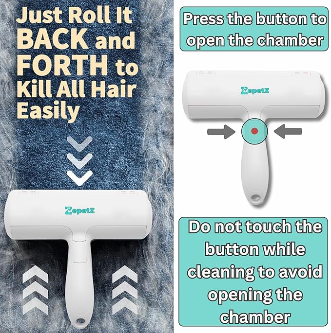 Pet Hair Removal Tool – Reusable Lint Roller for Dogs &amp; Cats – Self-Cleaning Fur Remover Brush – Ergonomic Lint Roller for Carpet, Bedding, Couch, Car Seat &amp; More (White)